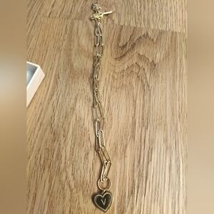 Letter "V" Gold Heart Pendant Chain Necklace